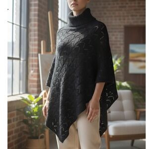 BCBG poncho knit Open knit crochet turtle neck S/M